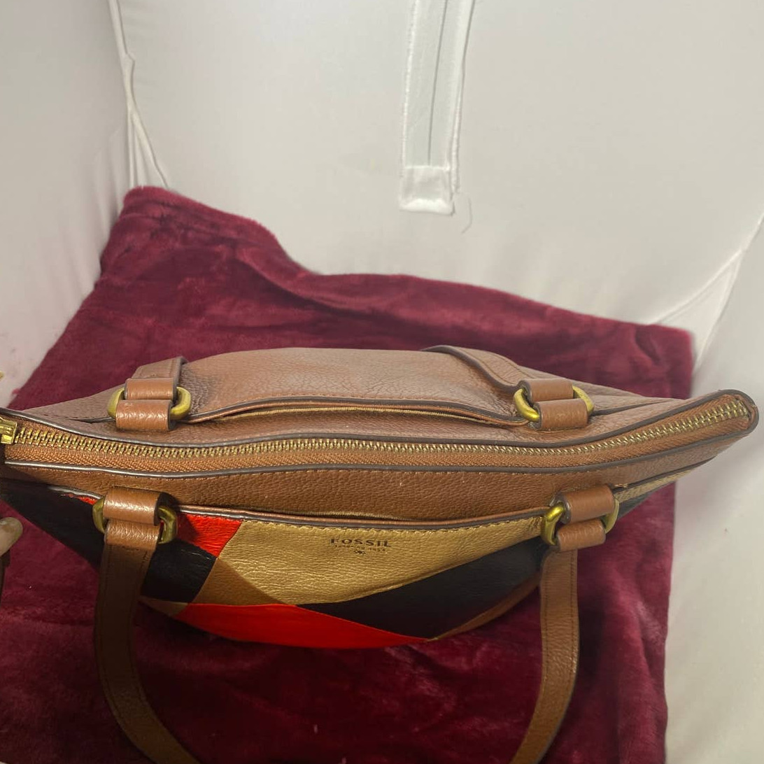 Fossil brown patchwork shoulder bag - image 5