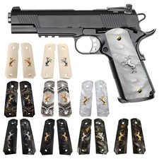 1911 Grips Full Size,Black/White Pearl,Bonded Ivory,Silver/Gold Horse Fit COLT