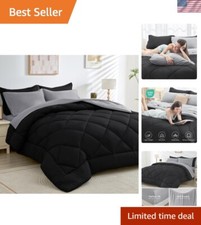 7-Piece Queen Comforter Set in Black  Light Grey - Luxurious All-Season Bedding