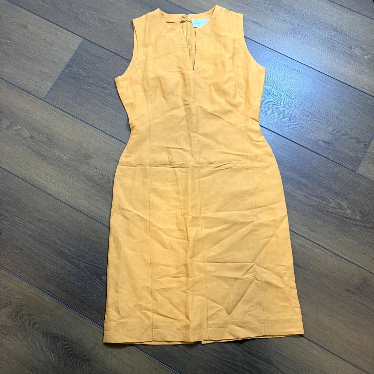 chinese dress ladies Mustard Yellow Linen-Blend Maddy Midi Dress