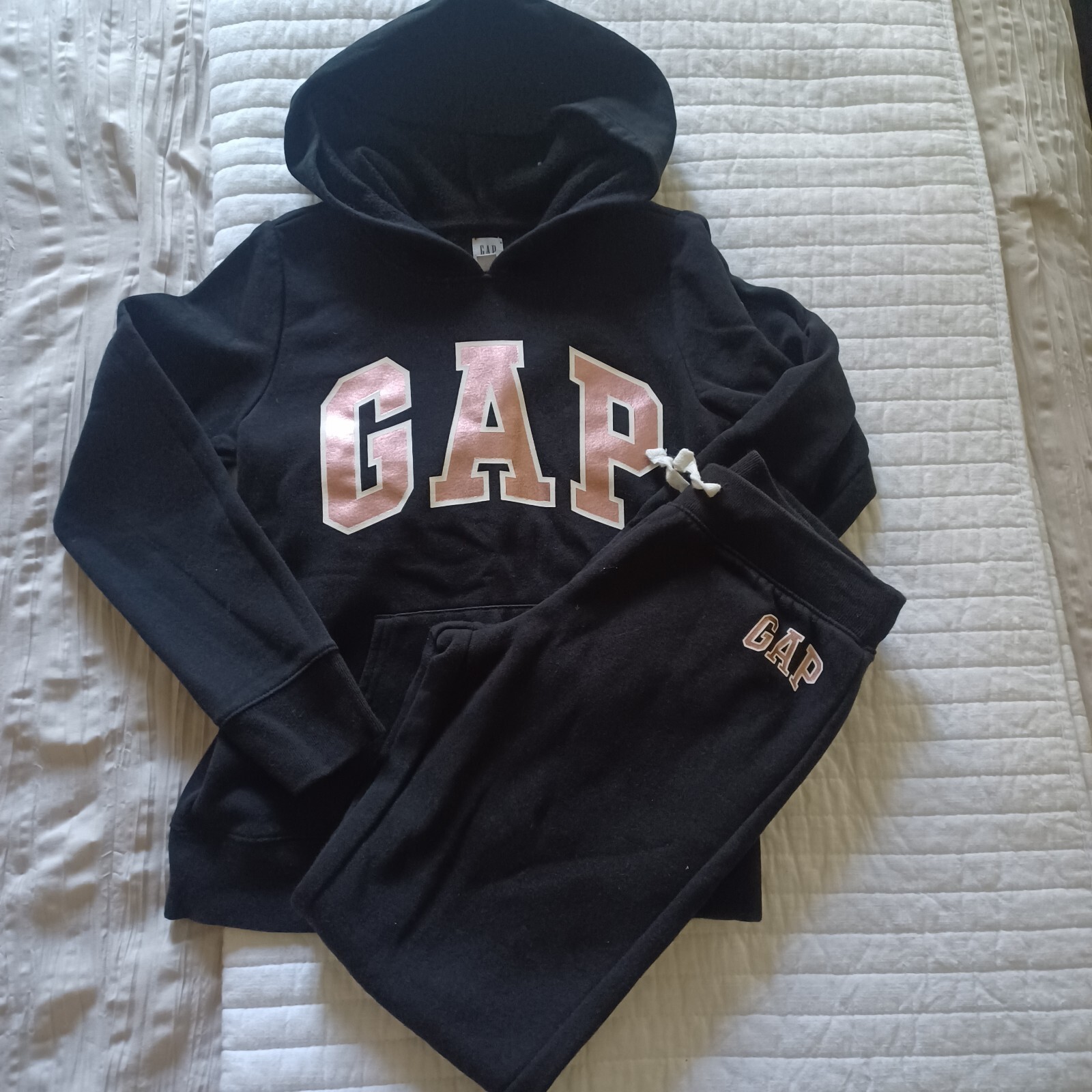 Gap Girl Black 2 Set Pullover Sweatshirt Jogger  Pants Sz 8