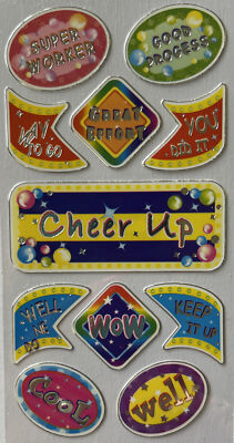 CHEER UP FOIL Stickers(11pc) Encouraging Phrases￼ Sport Card Making Teachers WOW