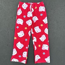 Vintage Sanrio Hello Kitty Lounge Pants Pjs Fuzzy Stretch Red RARE Women Girls L