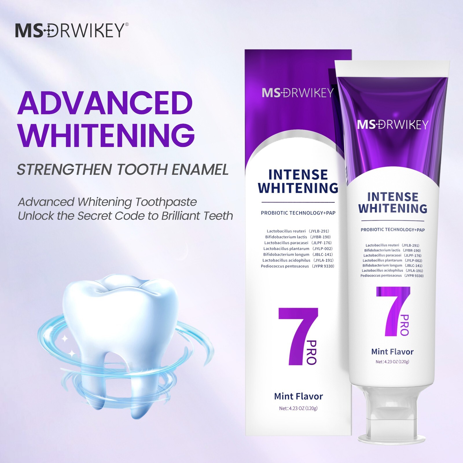 MSDRWIKEY 7-Pro Toothpaste with 7 Probiotics Powerful Whitening - 4.23 oz