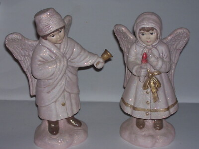 Vintage 1990 SCIOTO Ceramic Angel Figures Figurine Boy Girl