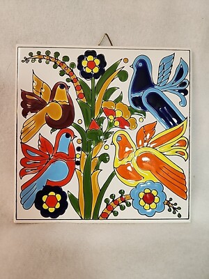 Hanging Ceramic Tile With Colorful Birds And Flowers 52470