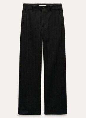 ZARA WOMAN MID-RISE ZW COLLECTION STRAIGHT-FIT TROUSERS BLACK 9205