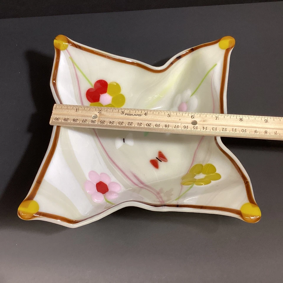 Tazón de plato de caramelo floral de vidrio colorido estudio de arte fundido/único en su clase Foto 4 de 4