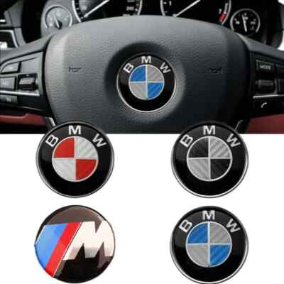 45mm Aluminum Carbon Car Steering Wheel Sticker Badge Emblem For BMW M Power