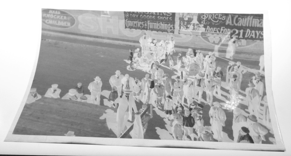 Vintage Photograph with Negative of Street scene with cars + people