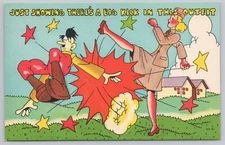 Postcard "Just Showing There's a Big Kick in the Outfit", Military Comic, Humor