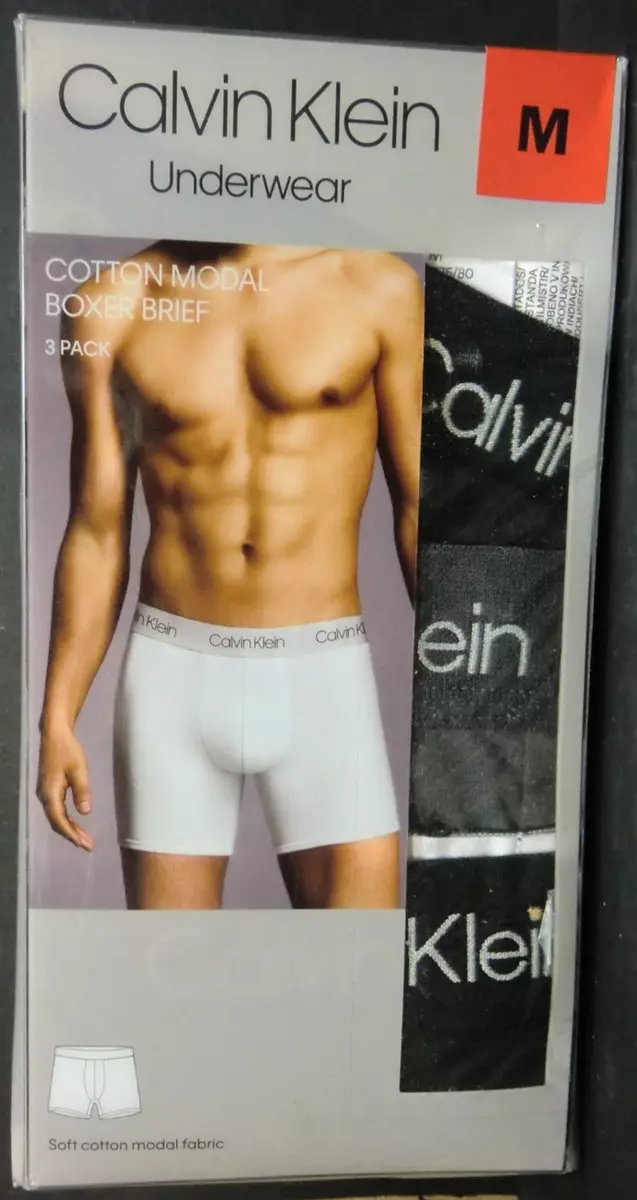 Calvin Klein Men's Boxer Brief Cotton Modal 3 Pack (BLK,GREY,BLK) M (32-34)