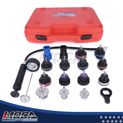 18pcs Motorcycle Car Checker for Radiator Pump Pressure Cooling Leak Tester Kit 