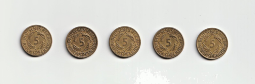 Set 5 Reichspfennig 1925 A D E, 1926 A, 1936 A - Weimarer Republik - Afbeelding 1 van 2