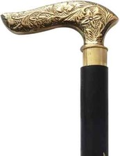 Victorian Brass Handle Walking Stick Designer Wooden Vintage Style Cane