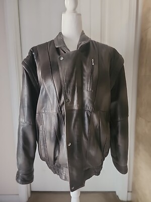 Vintage Echtes Leder 80's Women Brown Two Tone Leather Jacket Collar Size Small 