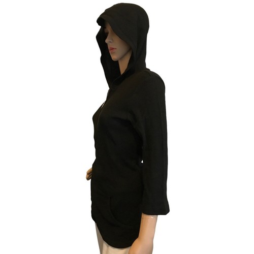Christine Alexander Medium Black Cotton RETRO Hooded WAFFLE Top Shirt Retro Danc - Picture 6 of 11