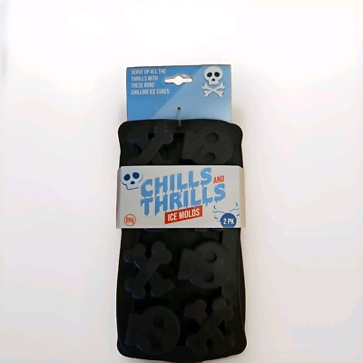 CHILLS AND THRILLS-ICE MOLDS-SKULLS & CROSS BONES-2PK-NEW!