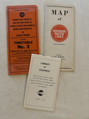 1945 Missouri Pacific Lines Railroad System Map 1971 Employee Timetable Plus