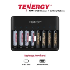 Tenergy TN477U AA AAA 8 Bay NiMH USB Battery Charger with Battery Options LOT