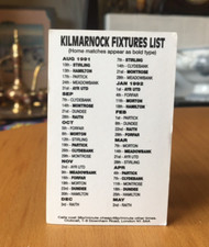 KILMARNOCK FIXTURES LIST 1991/1992-GLOSSY CARD-8.6cm x 5.5cm