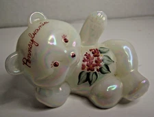 Vintage FENTON Reclining Bear Figurine Hand Painted PENNSYLANIA Flowers Signed