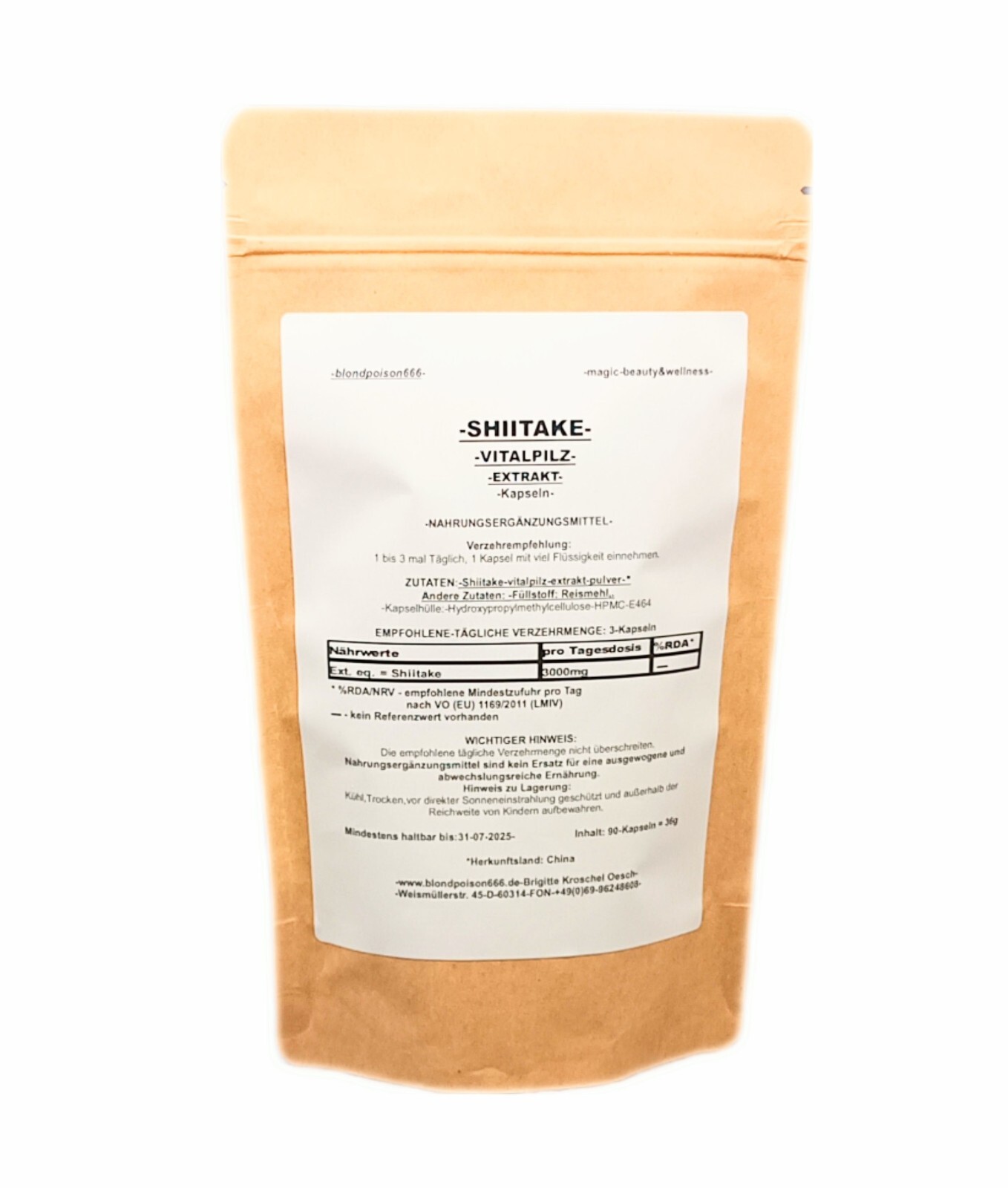 90 cápsulas SHIITAKE EXTRACTO DE HONGO VITAL / 3000mg TD