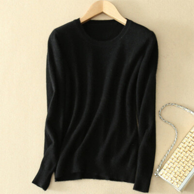 Damen Strickpullover Winter Warm Wolle Kaschmir Rundhals Solid Pullover Slim Fit