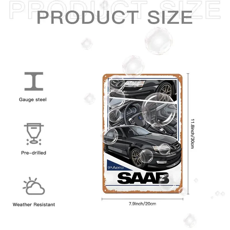 SAAB 9-3 Aero Metal Tin Plaque Room Décor Plate Retro Wall Art 8