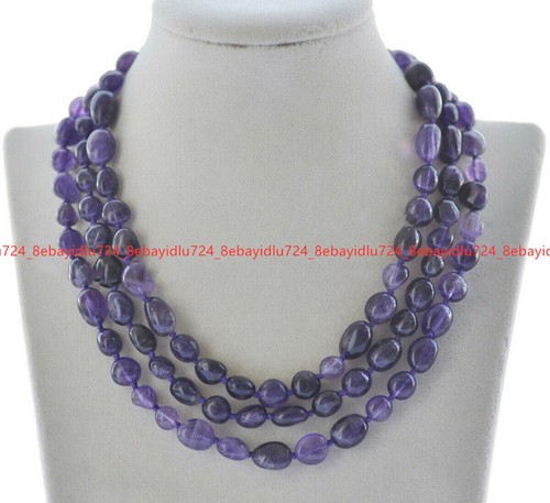 Natürlicher 8-10 mm Lila Amethyst Unregelmäßig Freiform Edelstein Perlen Halskette 16-72 Zoll - Bild 7 von 12