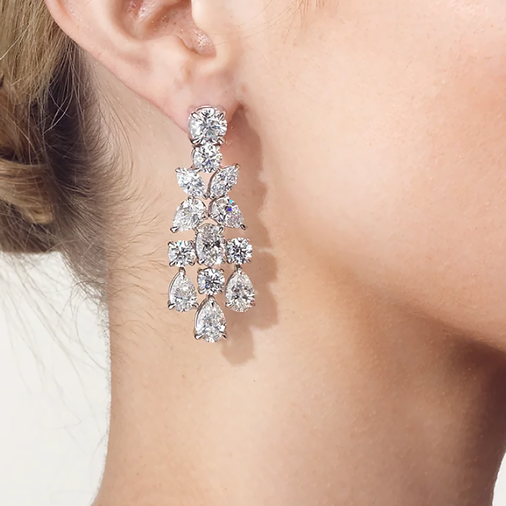 Lab Created Diamond Earrings 12 Carat 14k White Gold Dangle Multi Shape Womens