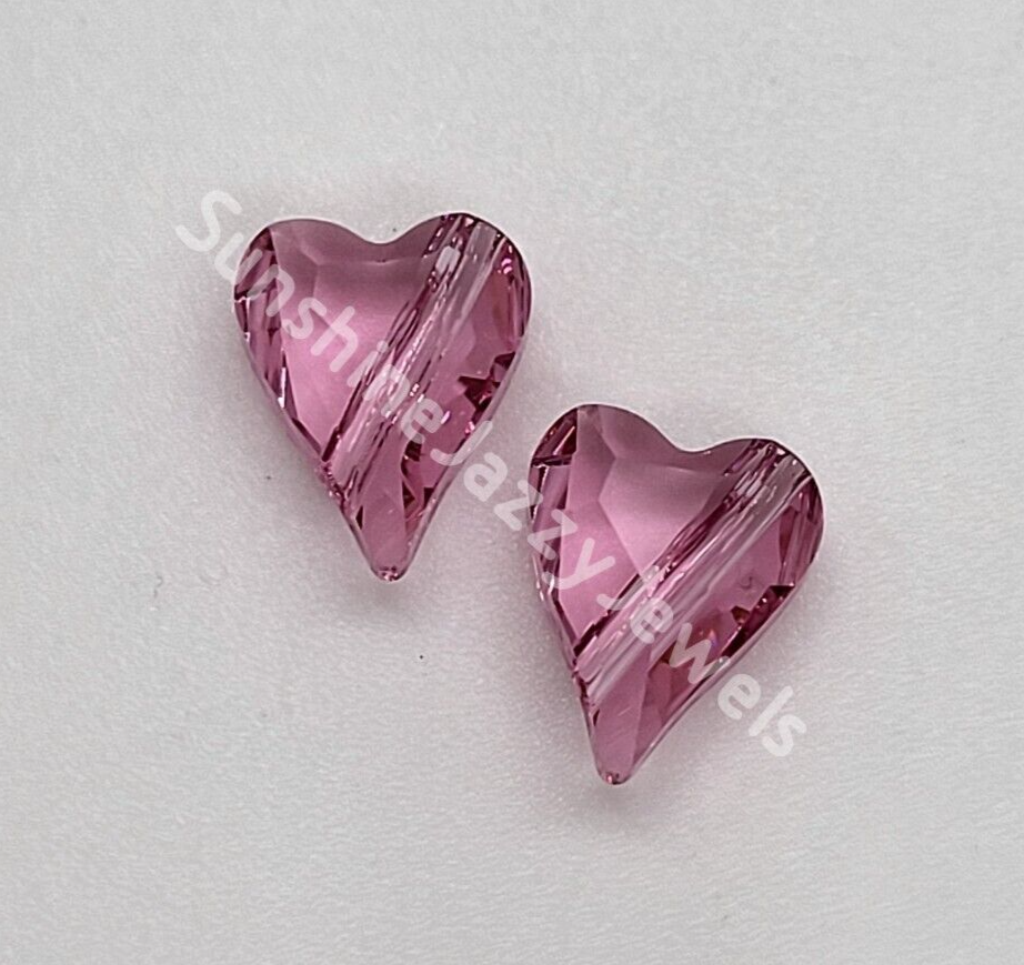 2pc Swarovski Crystal Rose 12mm Wild Heart 5743 Beads; Pink