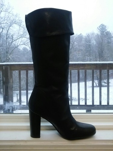 Talbots Sz 7B Med Black Soft Leather Block High Heel Women's Knee Boots - Picture 4 of 7