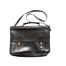 Vintage Leather Briefcase Messenger Bag Black Brass Turn lock Professional