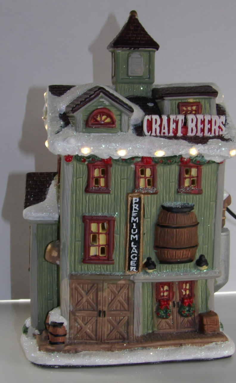 Ceramic Christmas Village Brewery with Custom Xmas Lights