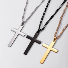 Cross Pendant Necklace Stainless Steel Punk Hip Hop Link Chain Boys Jewelry 1 Pc