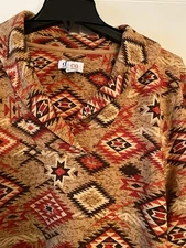 Women’s XL Southwest Aztec Geometric Long Sleeve Top Western Shirt Vneck Boho