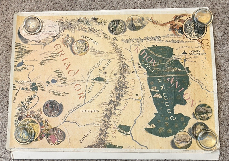 1971 "There and Back Again" Baynes Map of the Hobbit Bilbo's Journey - LOTR rare