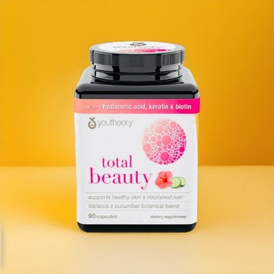 Youtheory Total Beauty Hyaluronic Acid, Keratin & Biotin Capsules (90 ct.) 08/25