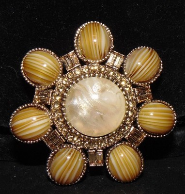 CINER Tan Flower with Rhinestones Pendant and Pin