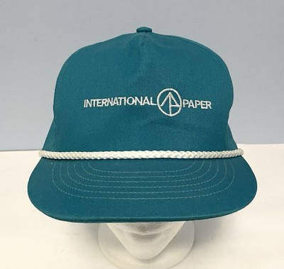 Vintage International Paper Adjustable Snapback Hat Blue Green Embroidered Cap