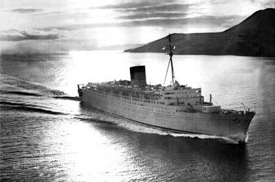 The steam ship Caronia going all out in her speed trials off Arran- Old Photo