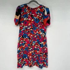 See by Chloe Geometric Print Silk Mini Dress Women's Sz 6 Multicolor Puff Sleeve