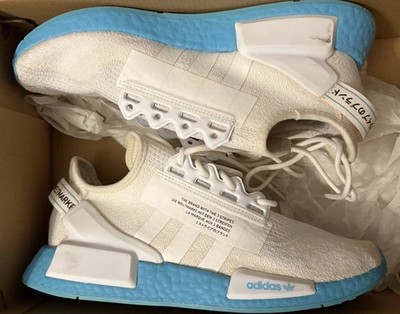 adidas Originals NMD R1 Men's White/Blue Low Top Lace Up Athletic Sneakers