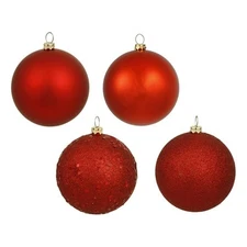 Vickerman 6" Red 4 Finish Ball Asst 4/Bag