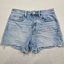 Vervet Medium Denim Distressed High-Rise Frayed Hem Jean Shorts Light Wash