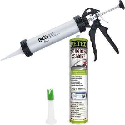 310ml PETEC SCHEIBENKLEBER DICHTMASSE KLEBSTOFF AUTO SCHEIBEN + KARTUSCHENPRESSE