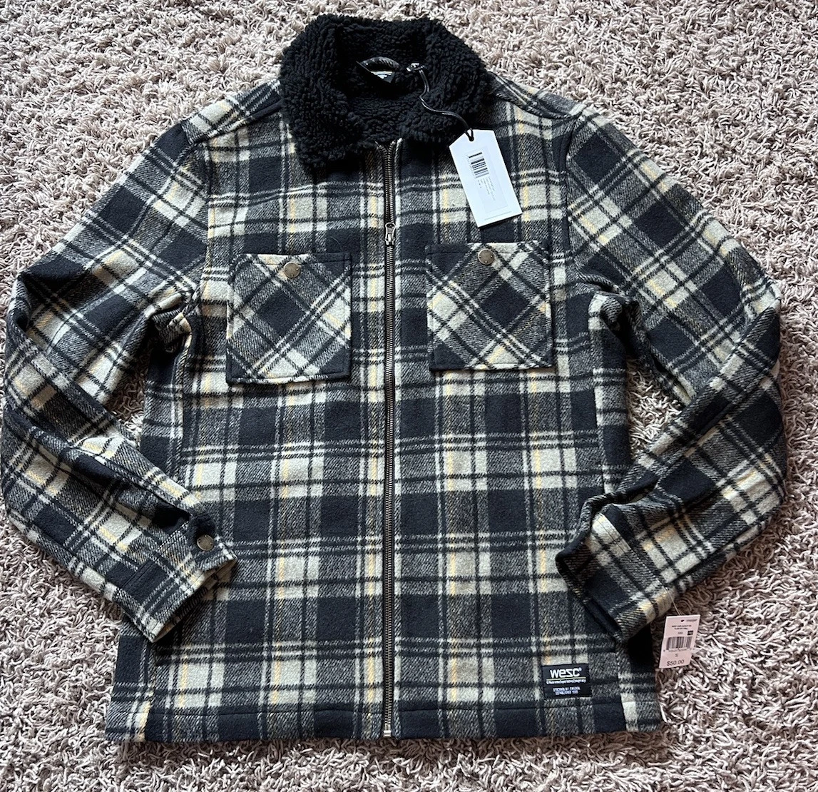 Wesc Liam Black Plaid Sherpa Flannel Shirt Jacket Shacket Men S Women M