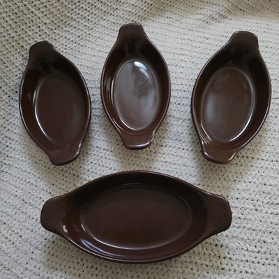 4er Set Keramik braun glasiert Au Gratin Schalen flach oval Auflaufform