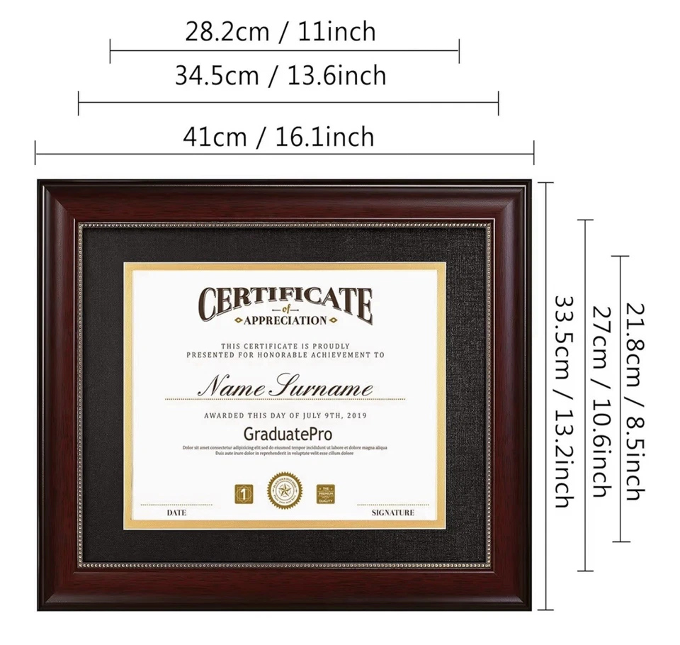 Marco de diploma 8,5x11 con tapete negro sobre dorado o exhibición documento de 11x14 sin... Foto 3 de 4